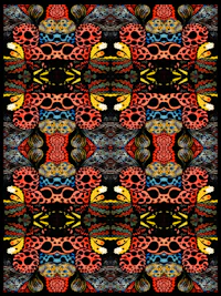 a colorful abstract pattern on a black background
