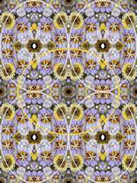 a purple and yellow floral pattern with a yellow circle