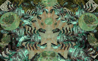a piece of art with a lot of green leaves on it