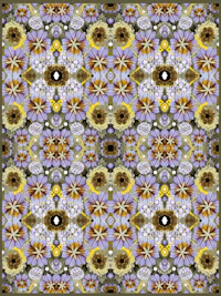 a purple and yellow floral pattern on a grey background