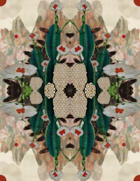 a kaleidoscope of flowers and leaves on a white background