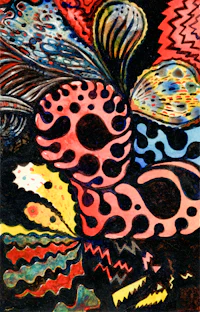 a colorful painting with a black background