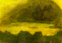 a painting of a yellow and brown landscape