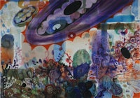 a painting with purple, blue, and green colors