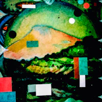 a watercolor painting of a landscape with squares and squares