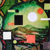 a painting with squares and circles on it