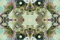 a pattern of flowers and plants on a blue background