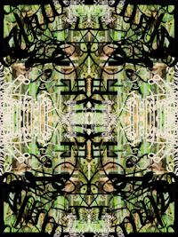 a black and green abstract design on a scarf