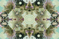 a pattern of flowers and plants on a blue background