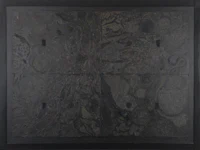 a framed piece of art with a black frame
